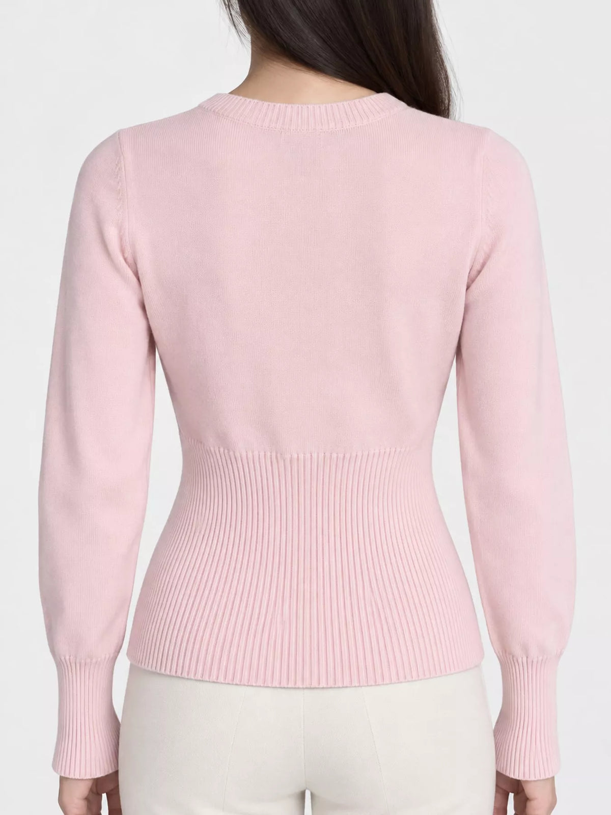 slim-fit ribbed knit button-down cardigan | dropsona - neutral - front view