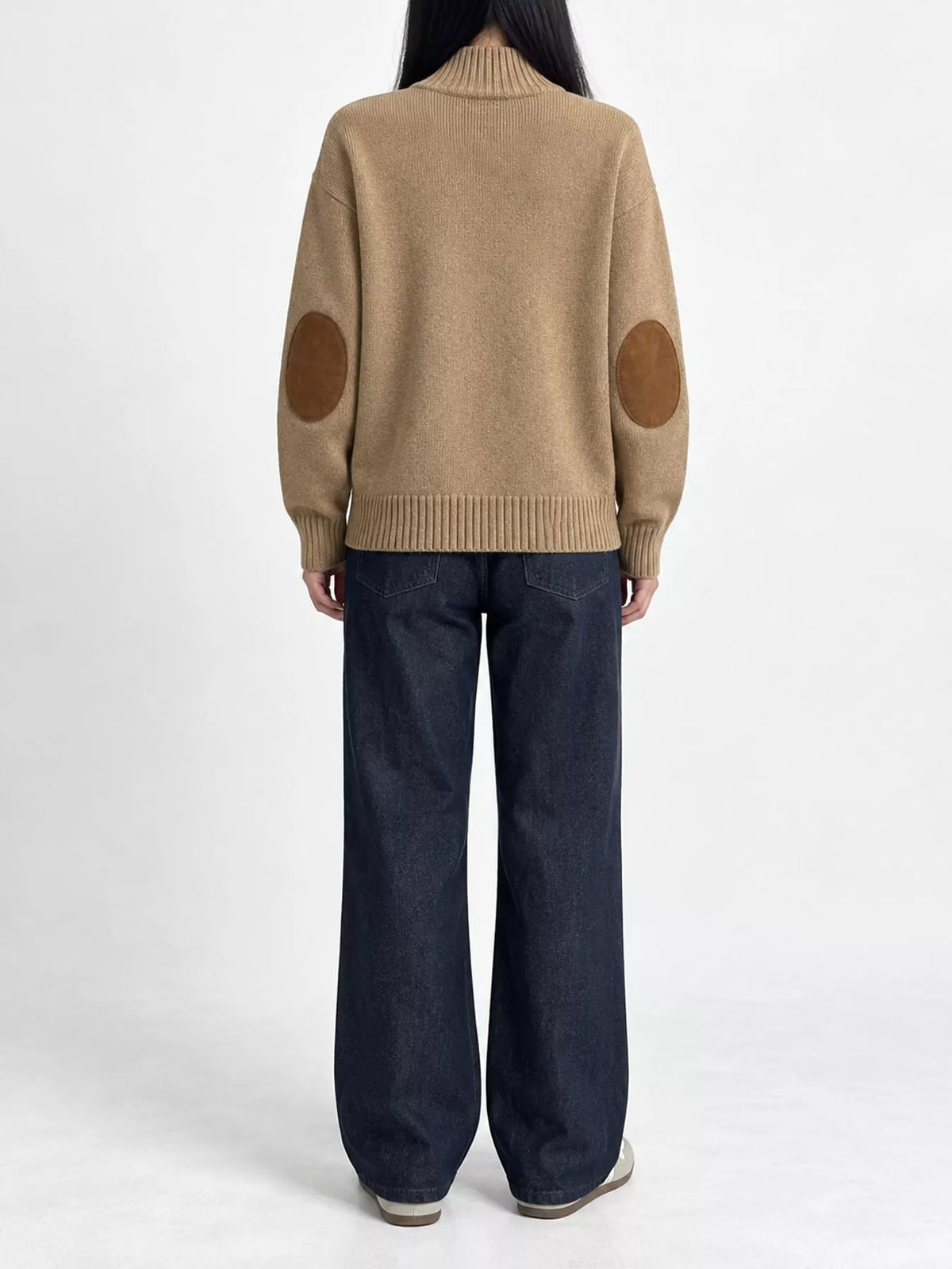 ribbed-knit mock neck cardigan – buttoned,pocketed fit | dropsona - neutral - material texture
