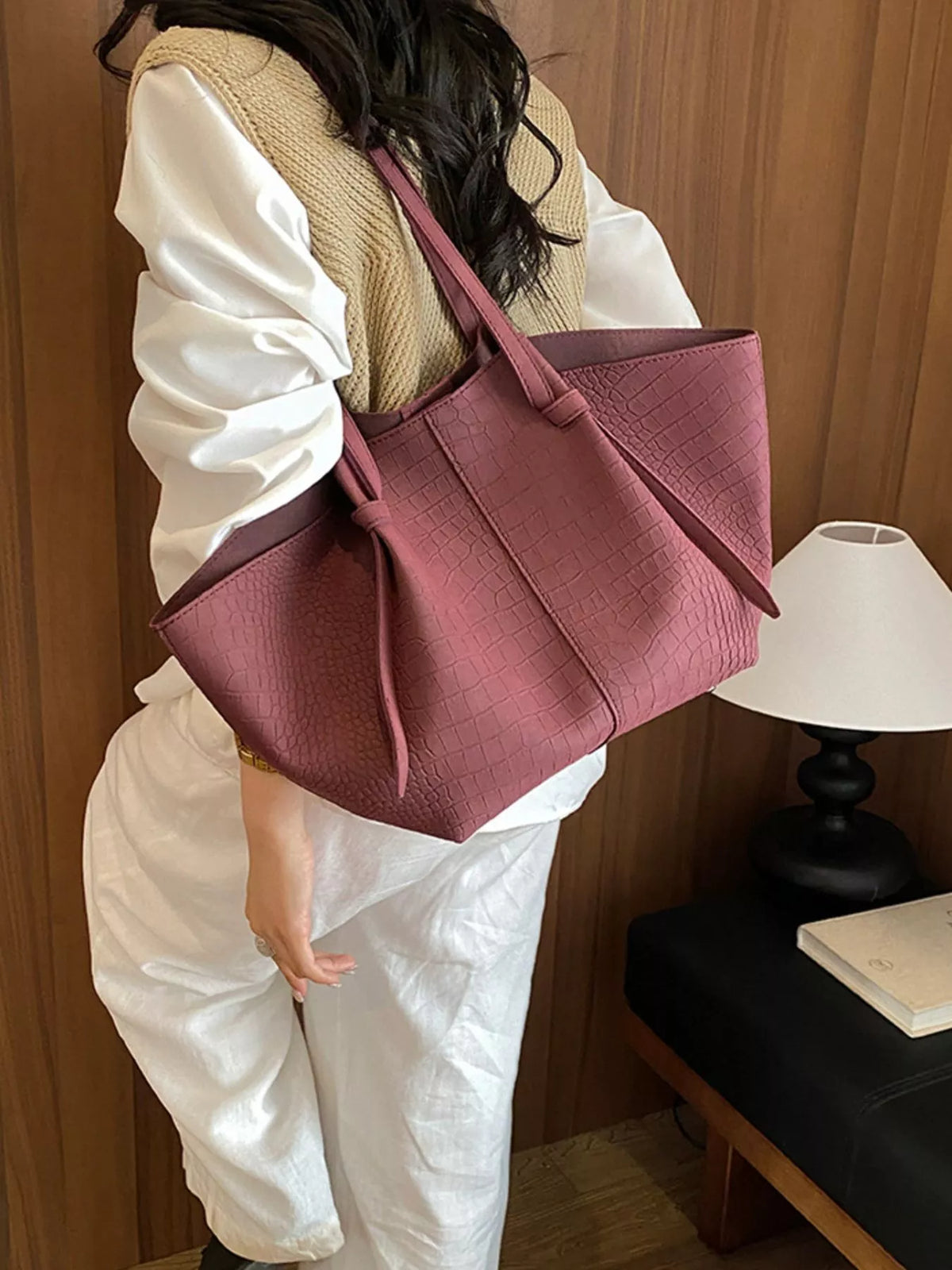 pu leather tote bag – stylish sling | dropsona - neutral - front view