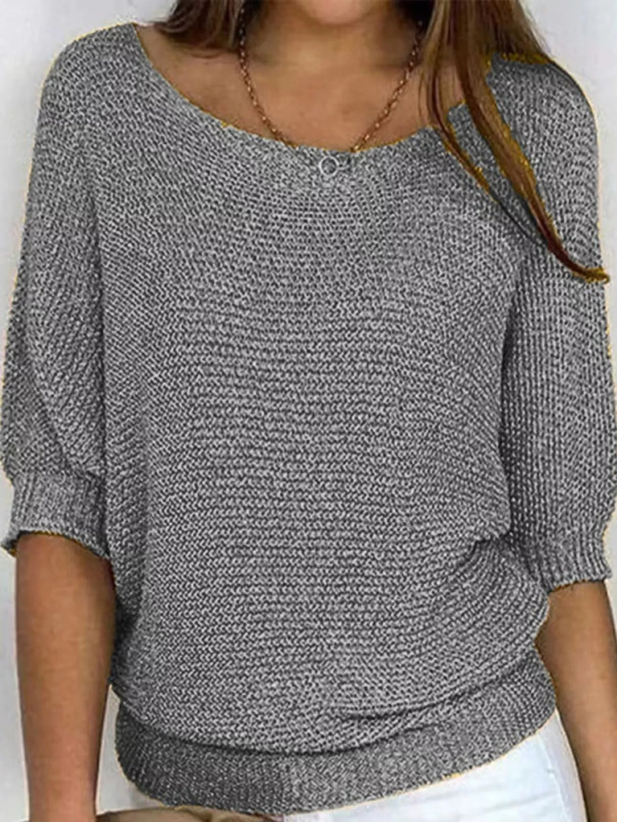 full size boat neck 3/4 sleeve sweater plus | dropsona - neutral - material texture