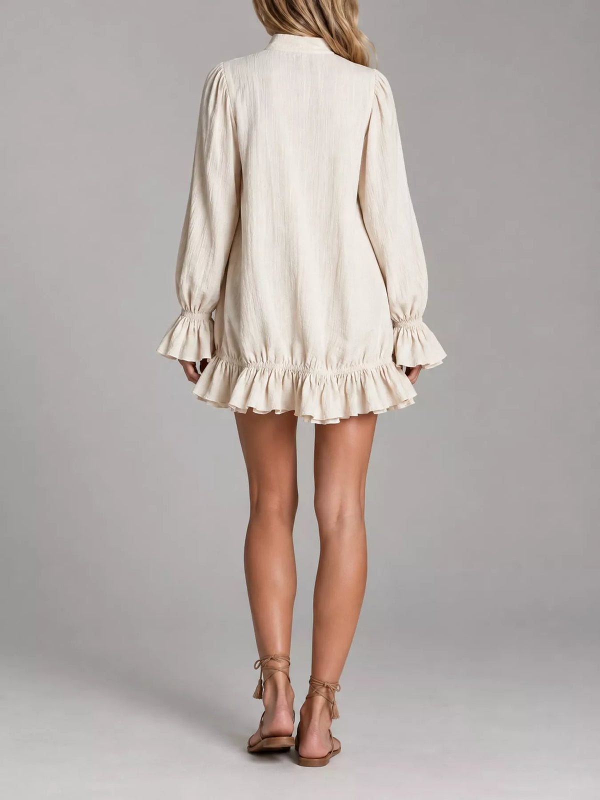 zipper-front ruffle hem mini dress – zipper, ruffled | dropsona - neutral - size reference