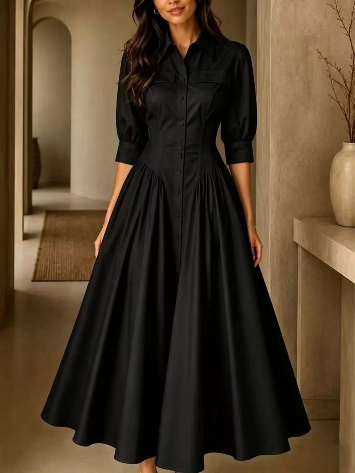 full size elegant button-down shirt dress with | dropsona - neutral - material texture