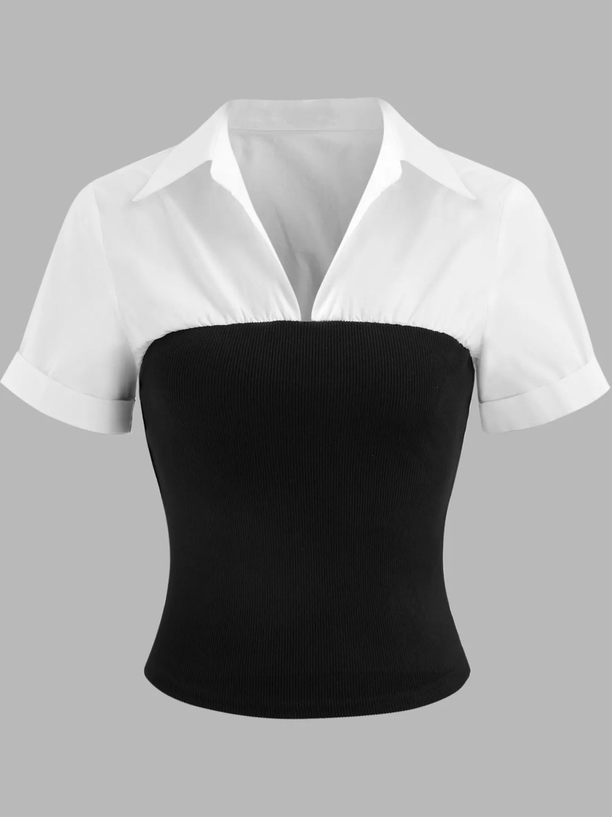 color-block short sleeve blouse | dropsona polyester 100% - neutral - size reference