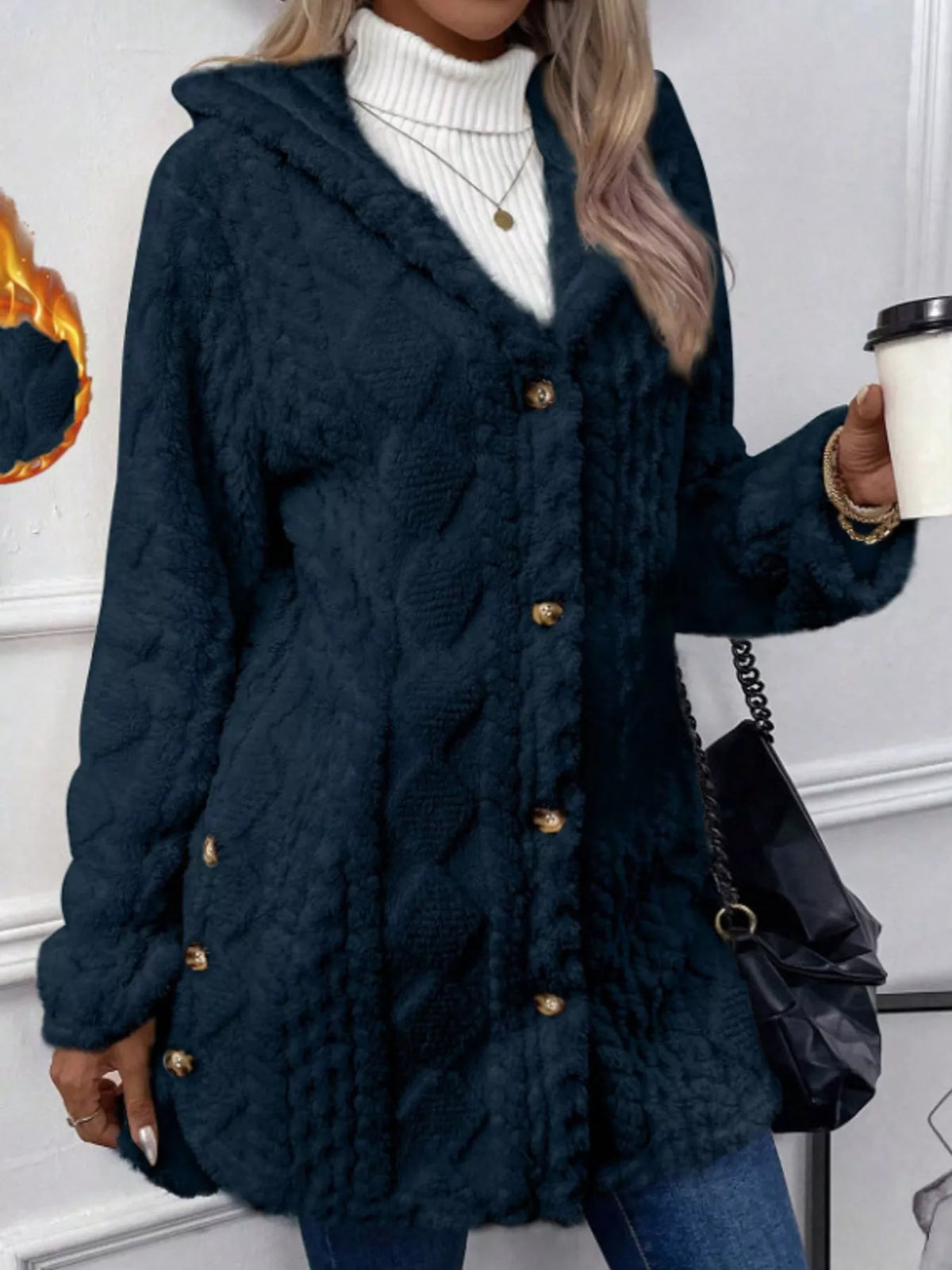 full size cozy cable-knit faux fur hooded outerwear | dropsona - neutral - packaging
