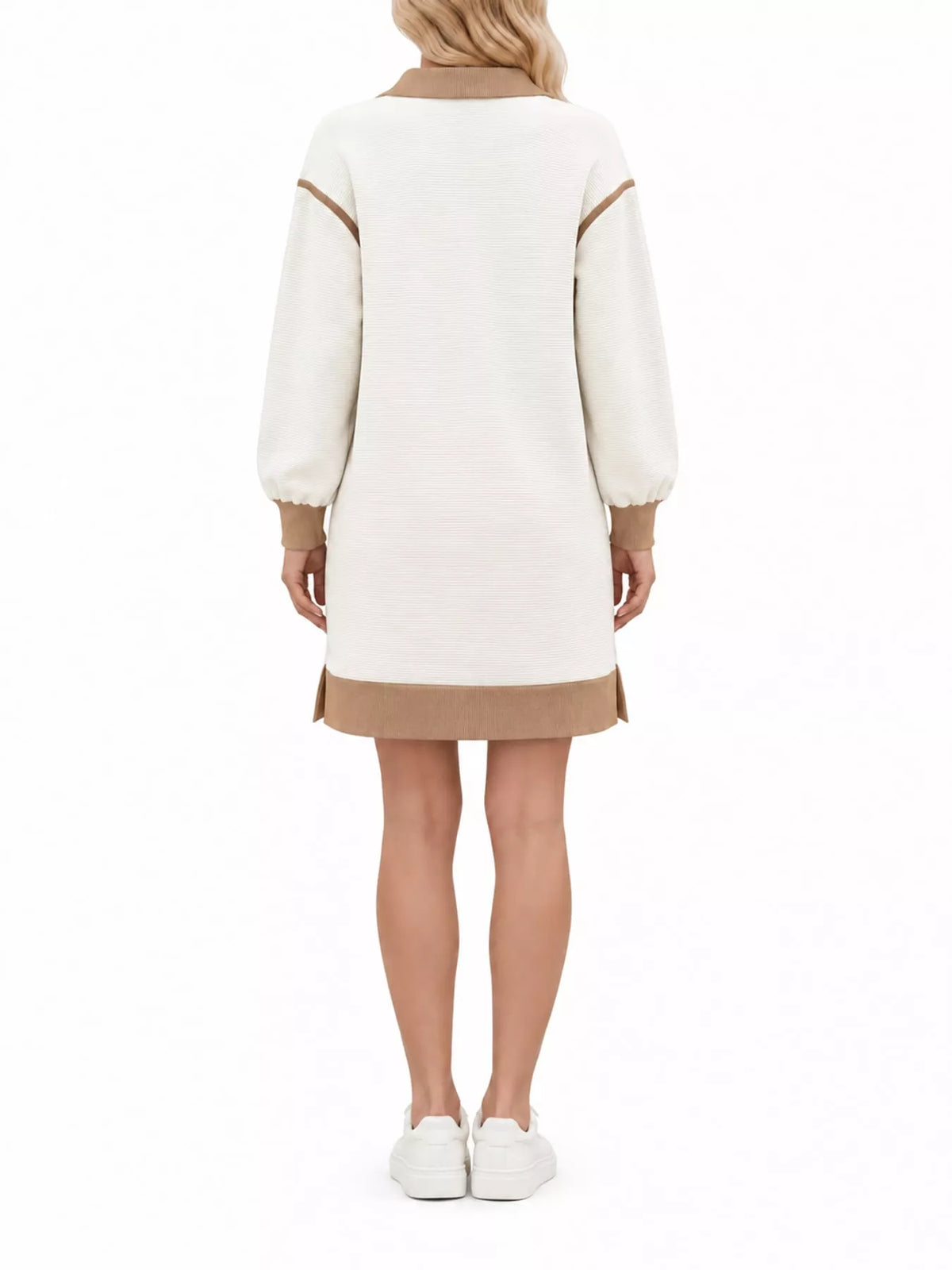color block quarter-zip sweatshirt dress | dropsona - neutral - usage example
