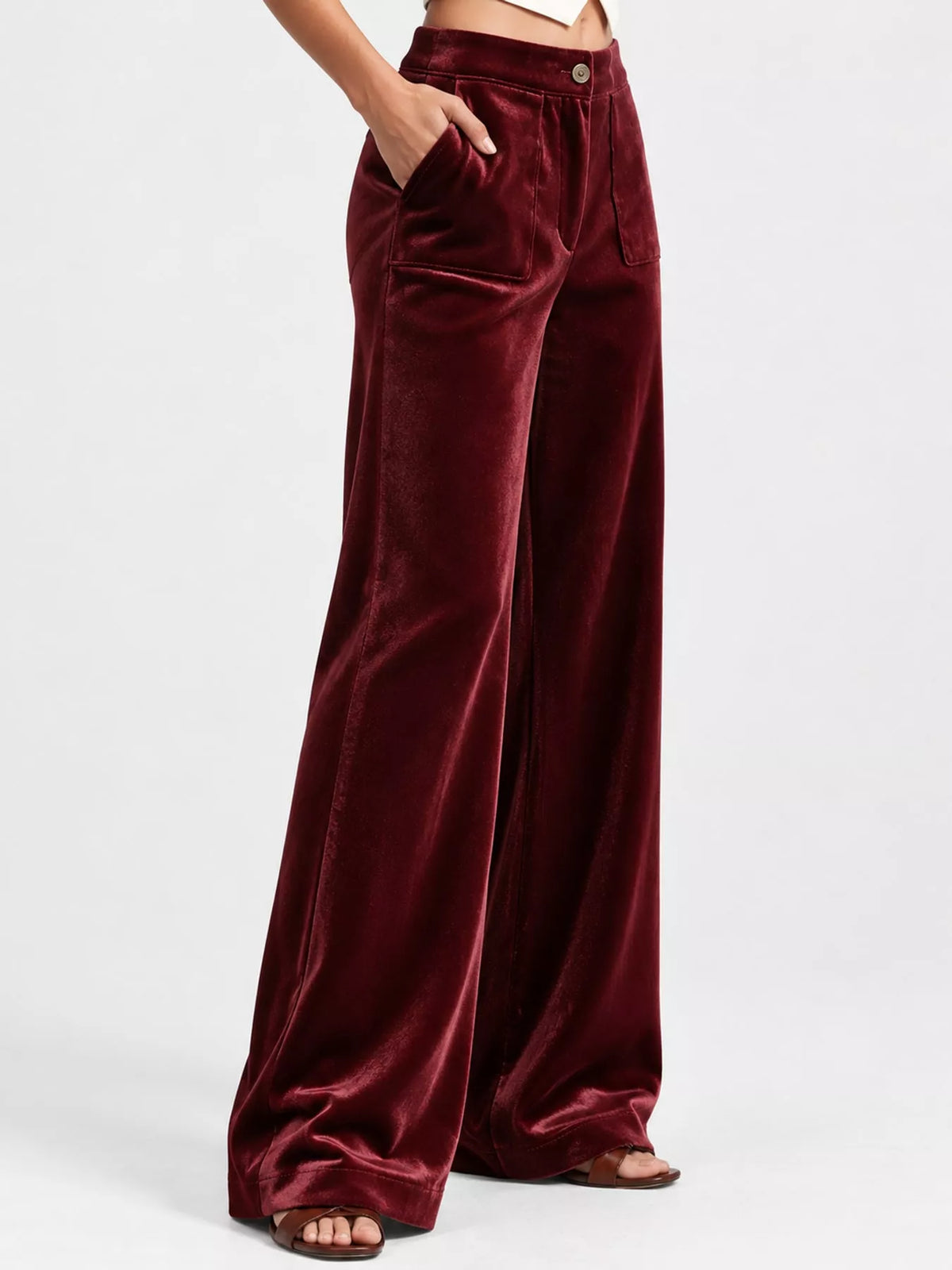 full size high-waisted wide-leg velvet pants with | dropsona - neutral - size reference