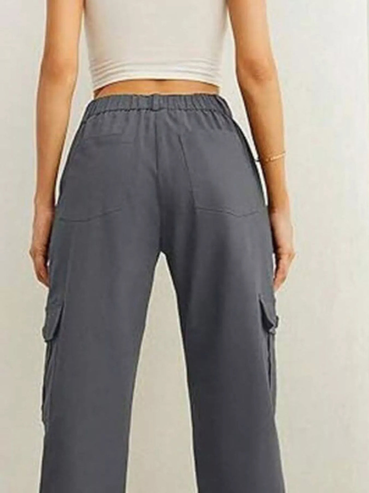 high-waisted cargo pants with drawstring cuffs | dropsona - neutral - front view