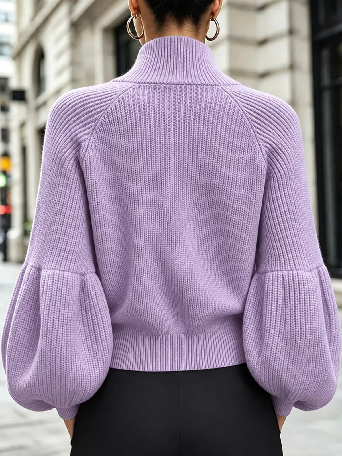 full size elegant ribbed knit zip-up cardigan with | dropsona - neutral - front view