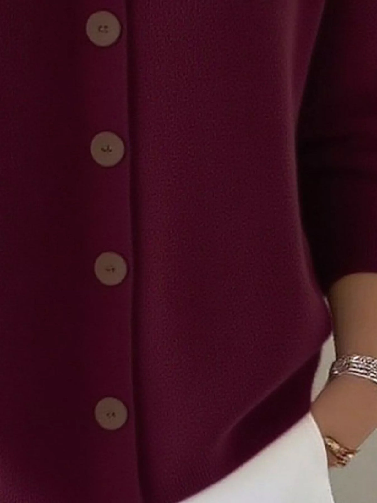 full size collared button-down knit cardigan plus | dropsona - neutral - close-up detail