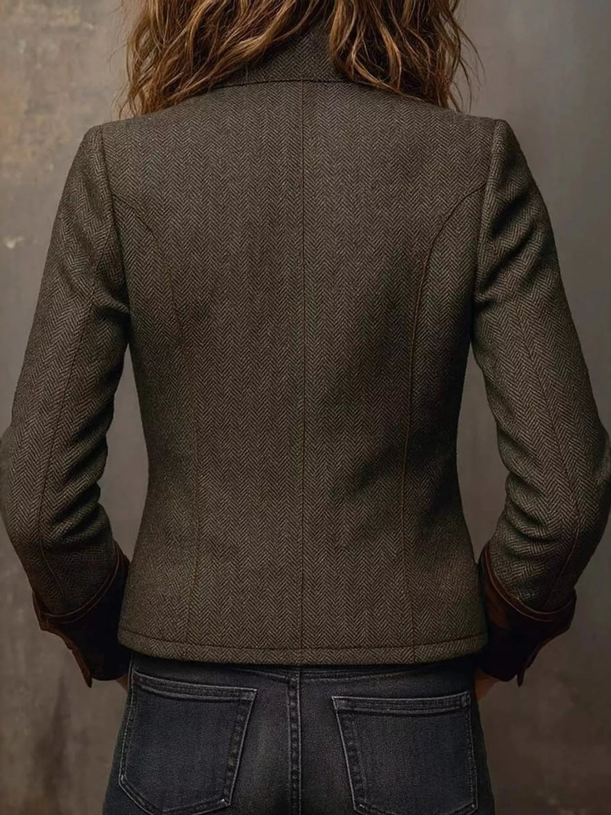 full size vintage herringbone tweed blazer with | dropsona - neutral - usage example