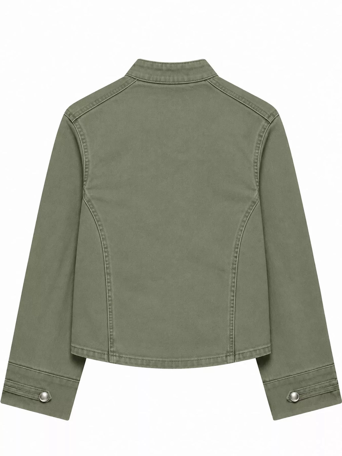decorative button cropped denim jacket | dropsona - neutral - size reference