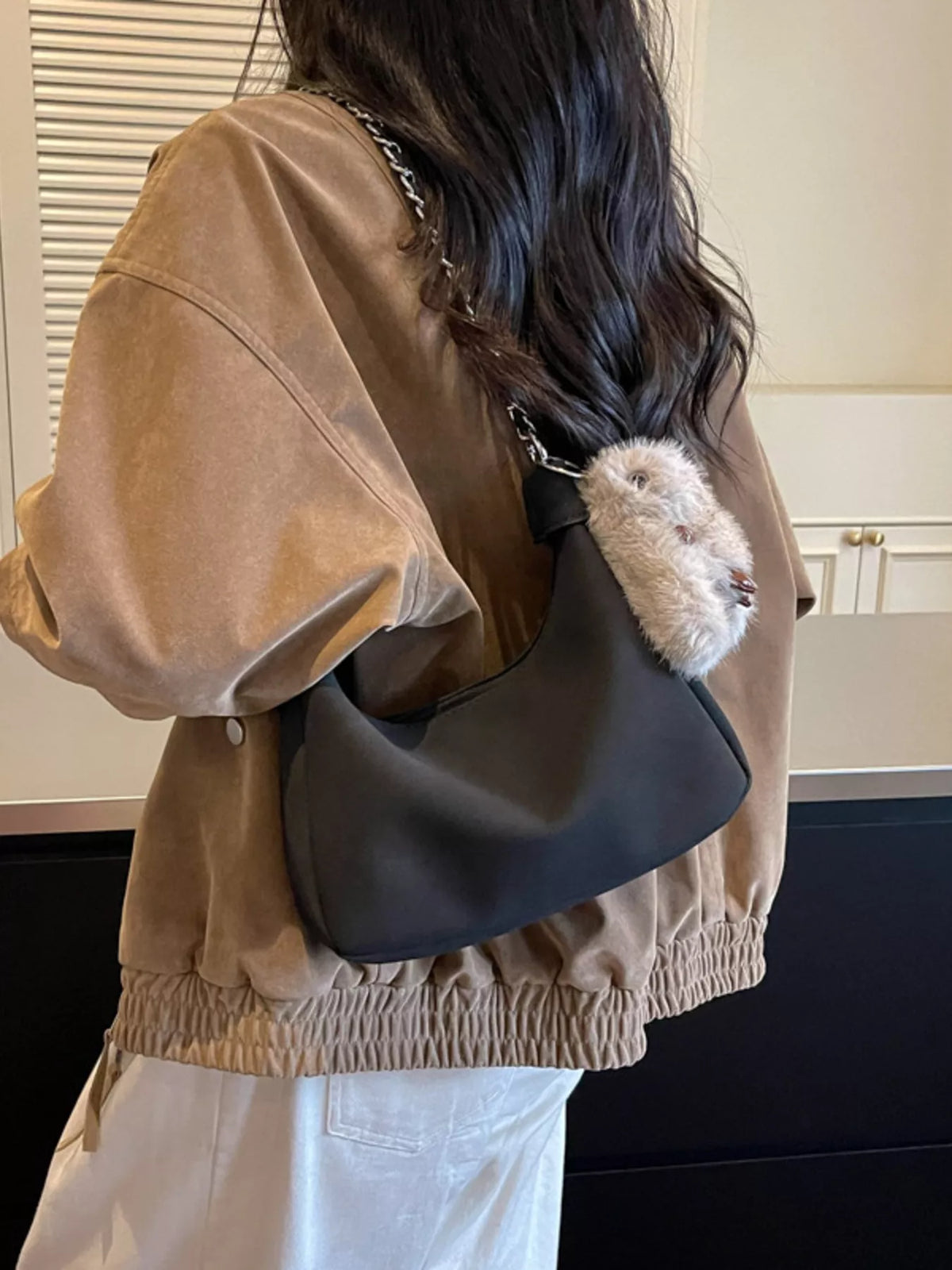 chain strap shoulder bag – stylish sling | dropsona - neutral - front view