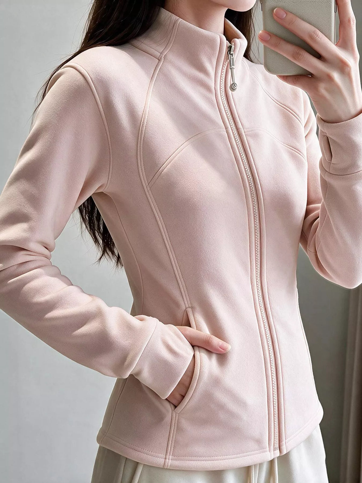 slim-fit full-zip active outerwear | dropsona - neutral - material texture