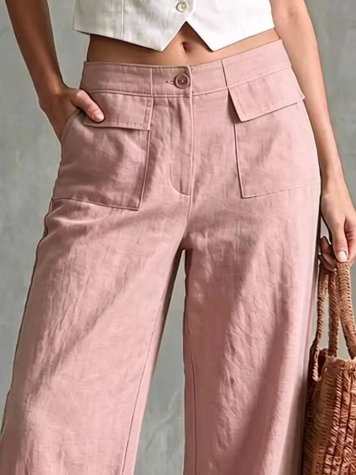full size high-waisted wide-leg cargo pants plus | dropsona - neutral - size reference