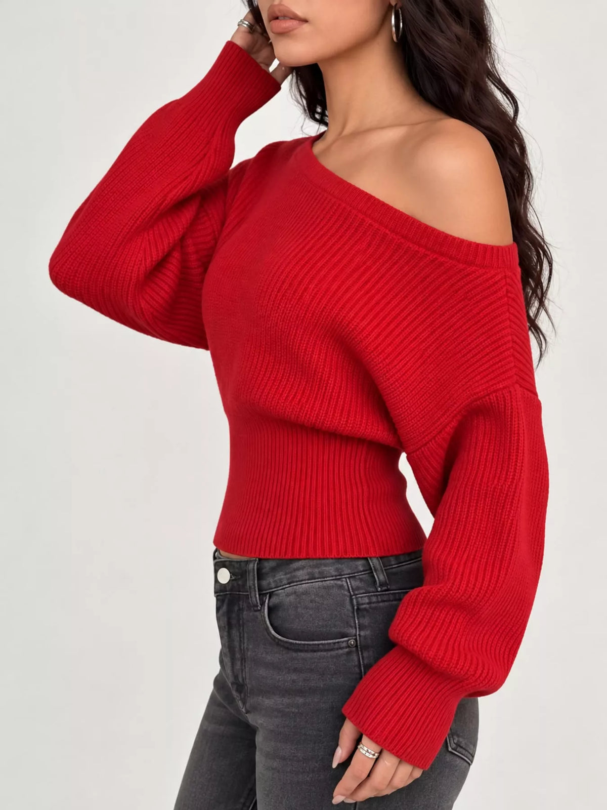 one shoulder ribbed knit sweater – fit | dropsona - neutral - packaging
