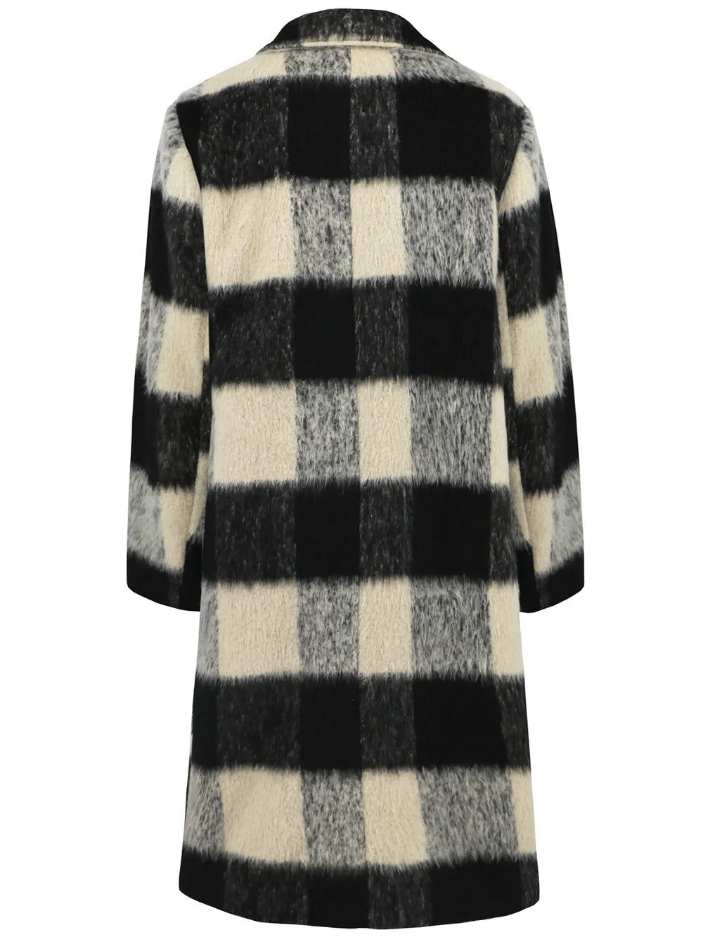 plaid double-breasted long sleeve coat – buttoned | dropsona - neutral - usage example