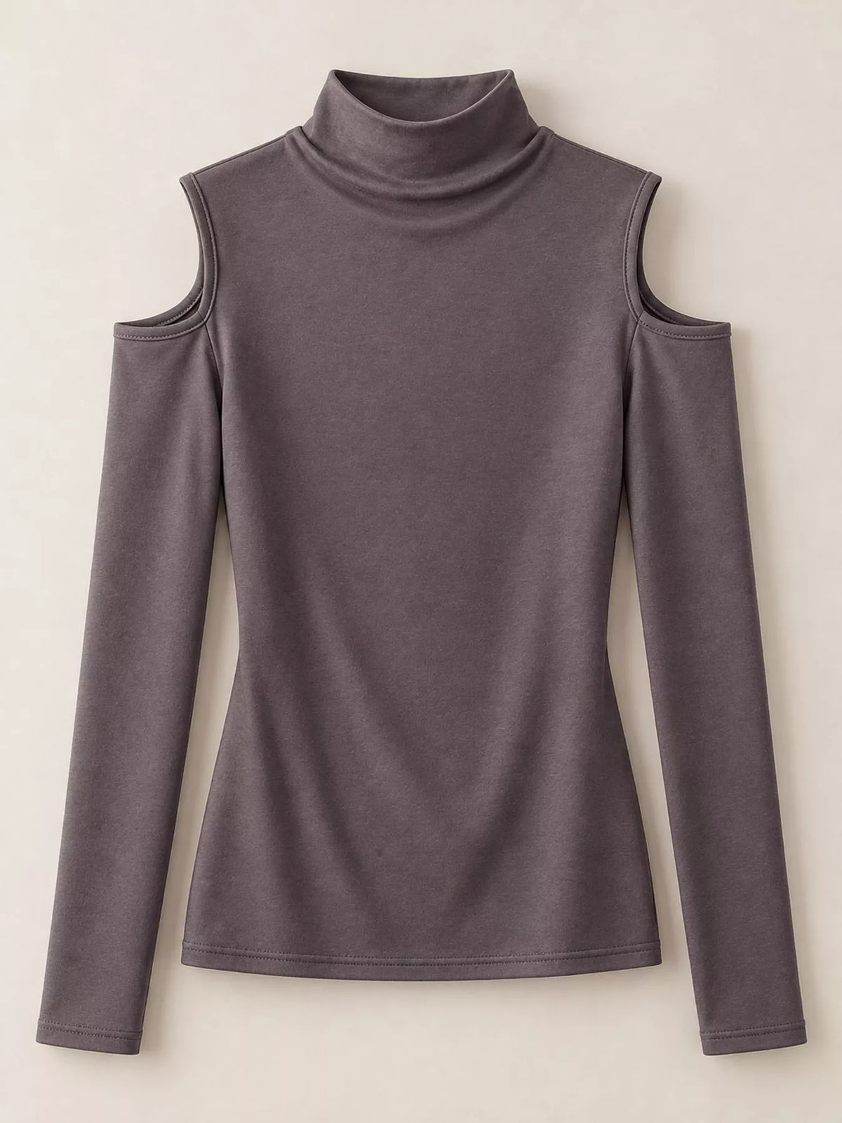 mock neck cold-shoulder slim-fit t-shirt | dropsona - neutral - material texture