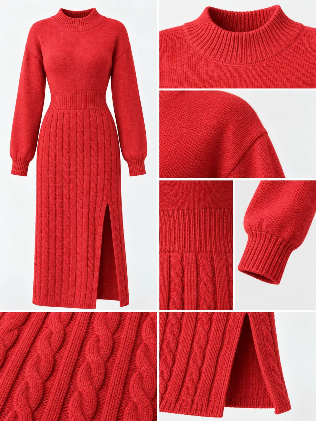 full size mock neck cable knit sweater dress with | dropsona - neutral - usage example