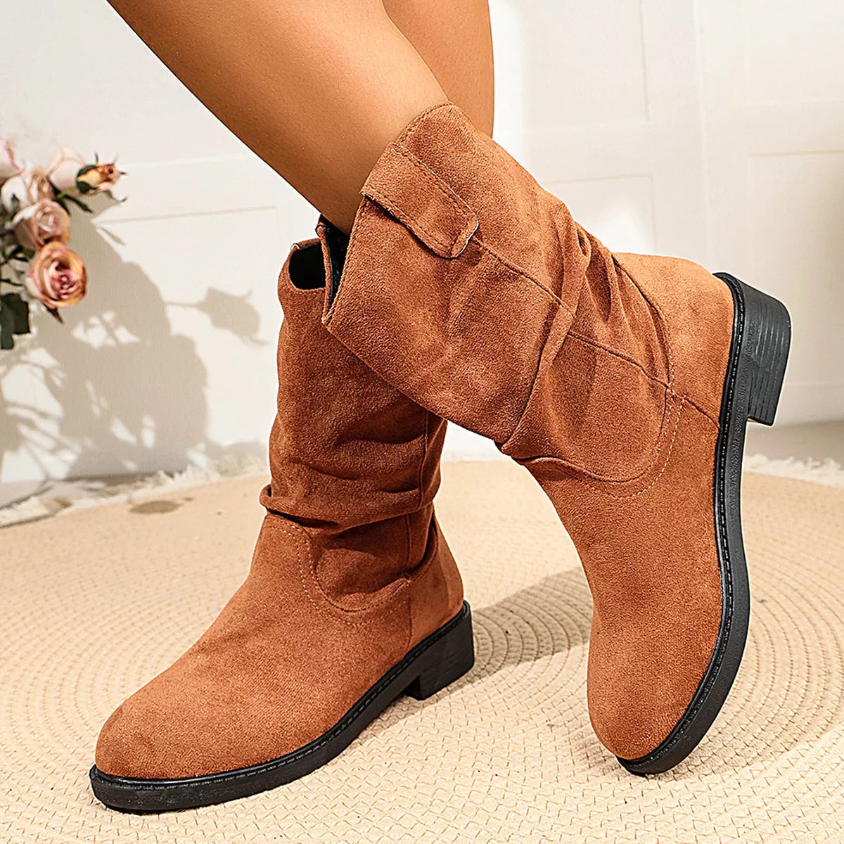 round toe slouchy boots – dear monkey | dropsona - neutral - material texture