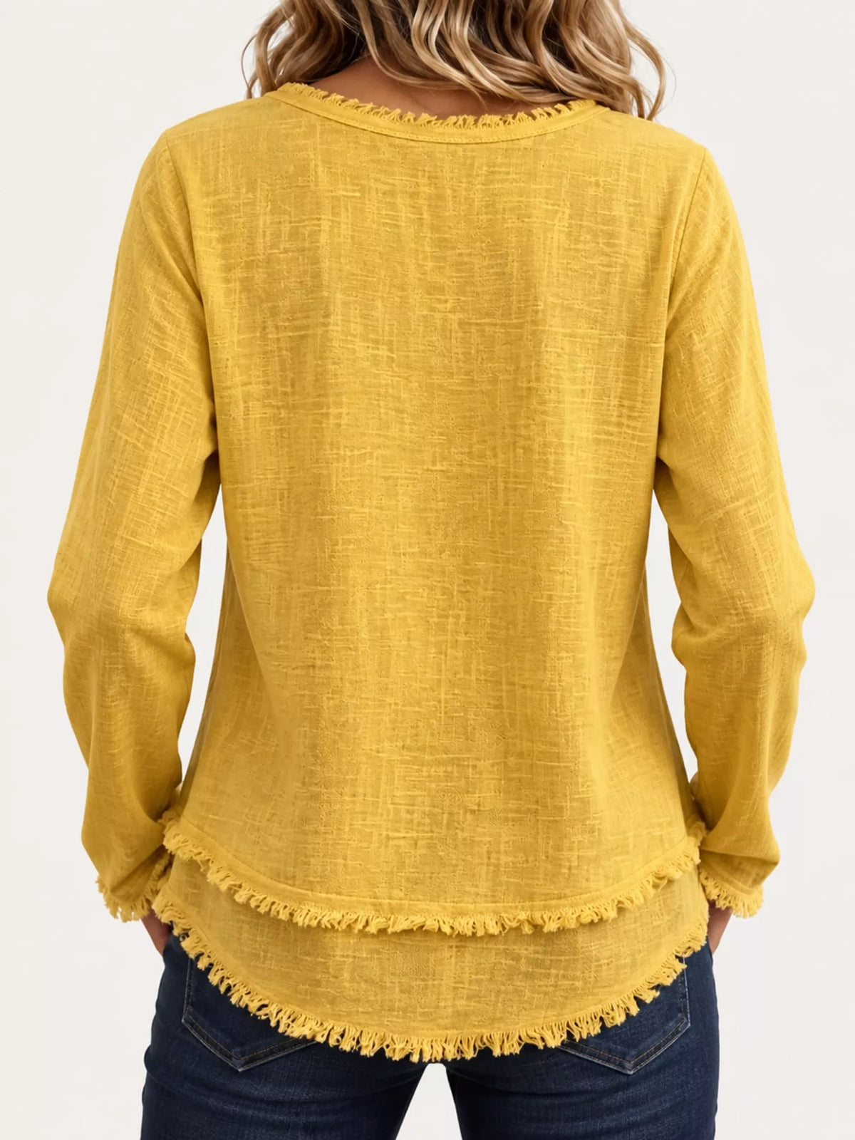 full size frayed hem v-neck blouse plus | dropsona - neutral - front view