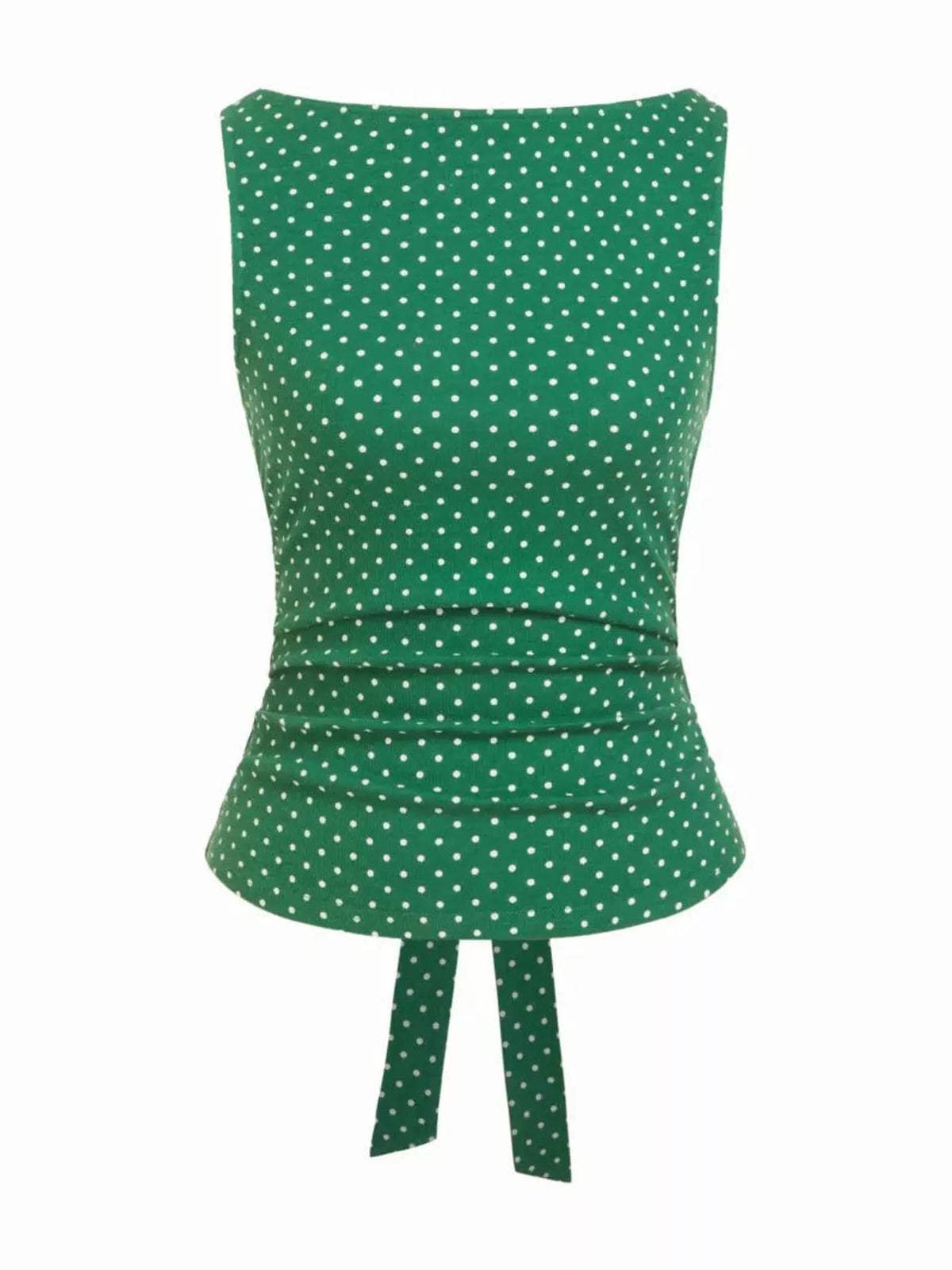 polka dot print sleeveless tank top with tie back | dropsona - neutral - usage example