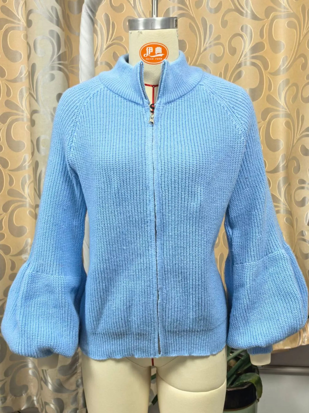 full size elegant ribbed knit zip-up cardigan with | dropsona - neutral - usage example