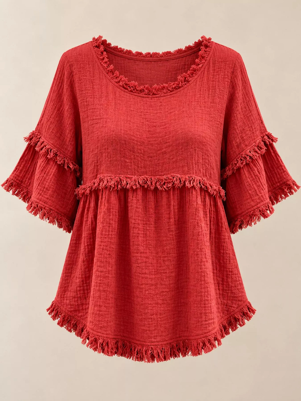 full size frayed edge textured blouse plus | dropsona - neutral - packaging