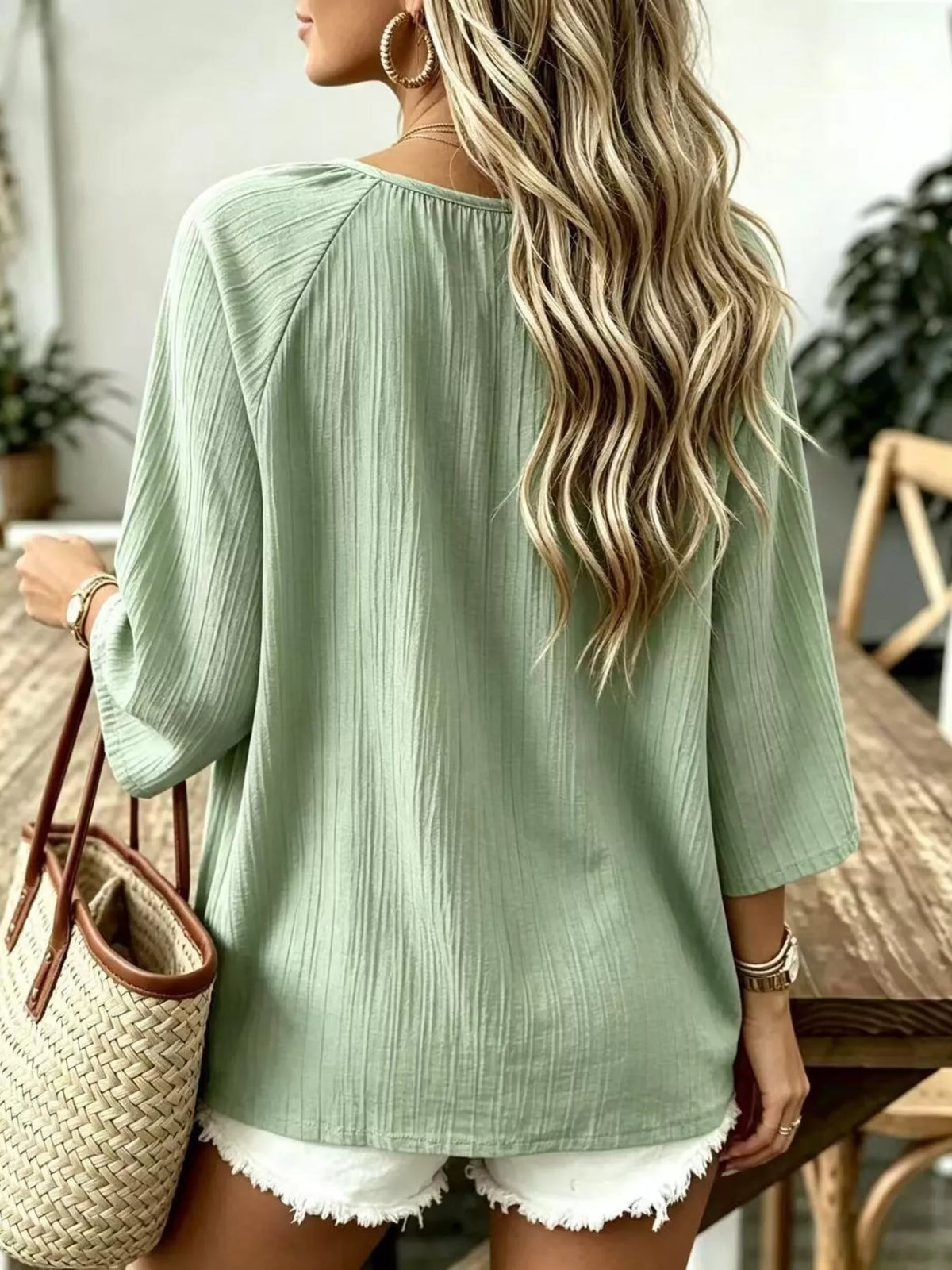full size textured v-neck casual t-shirt plus | dropsona - neutral - front view