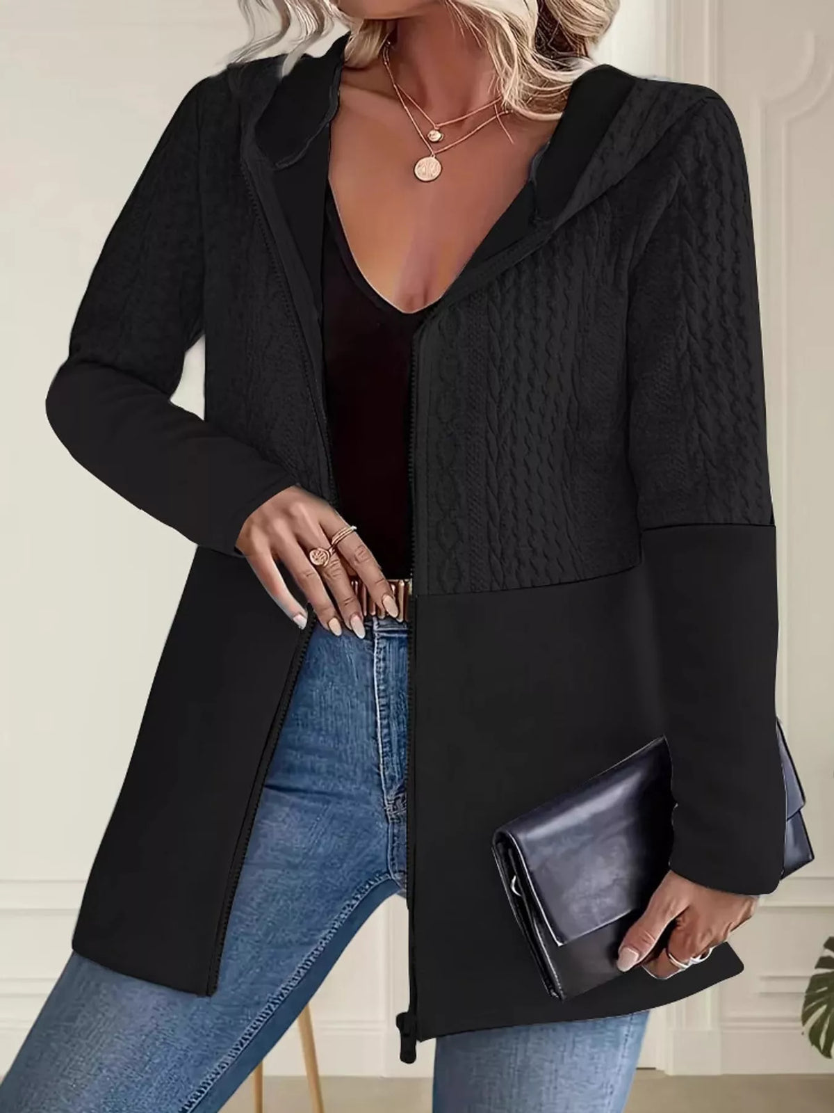 full size hooded zip-up jacket plus | dropsona - neutral - usage example
