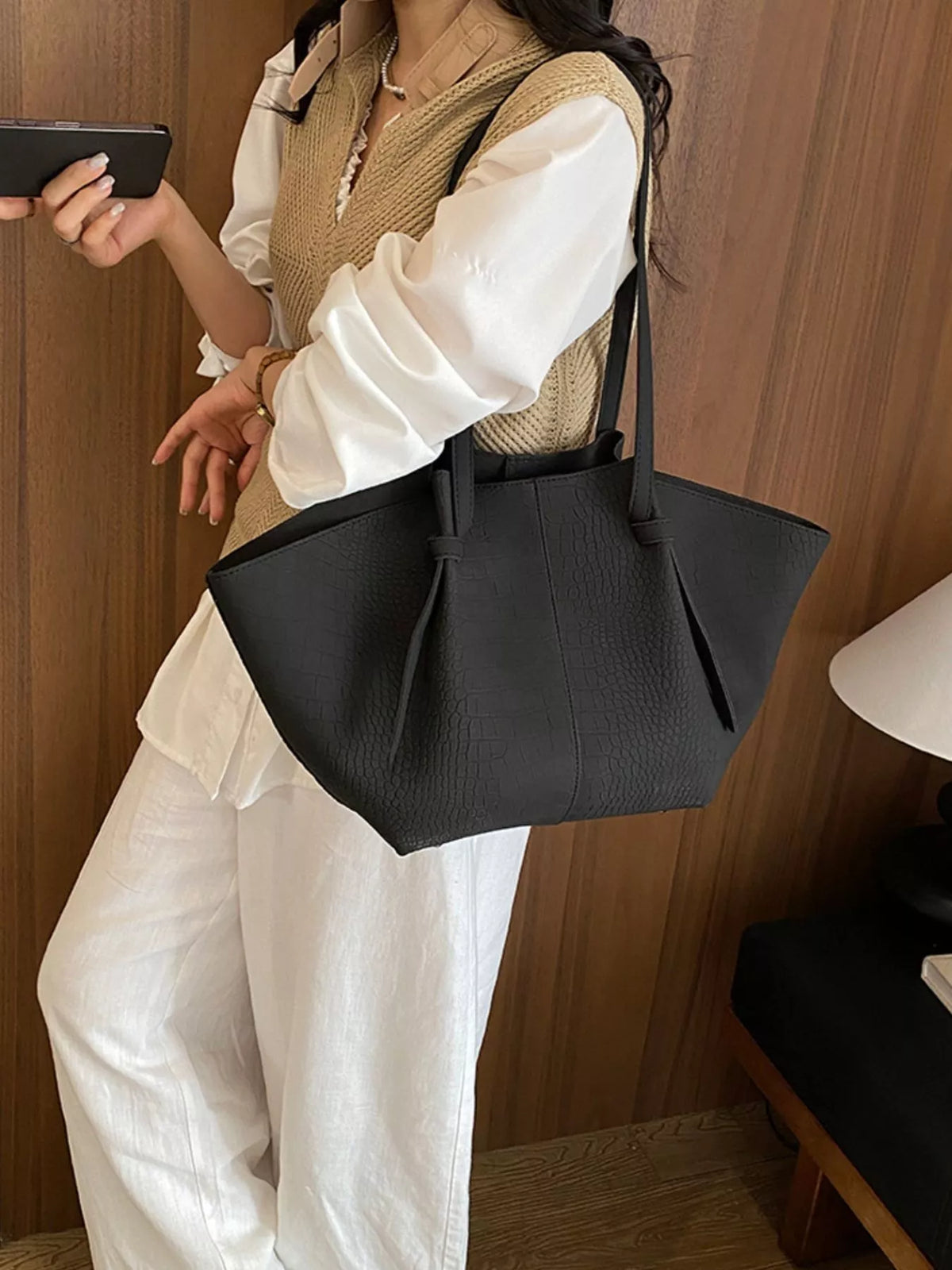 pu leather tote bag – stylish sling | dropsona - neutral - packaging