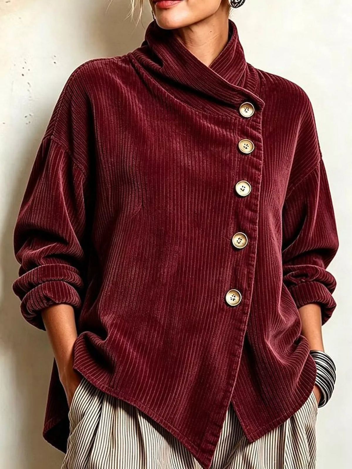 full size asymmetric button-down corduroy jacket plus | dropsona - neutral - size reference