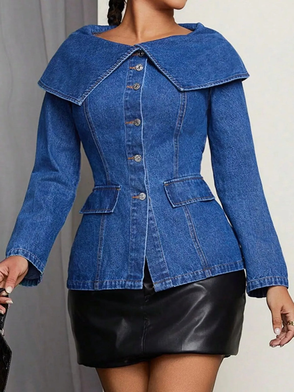 wide collar slim fit denim jacket | dropsona - neutral - everyday use
