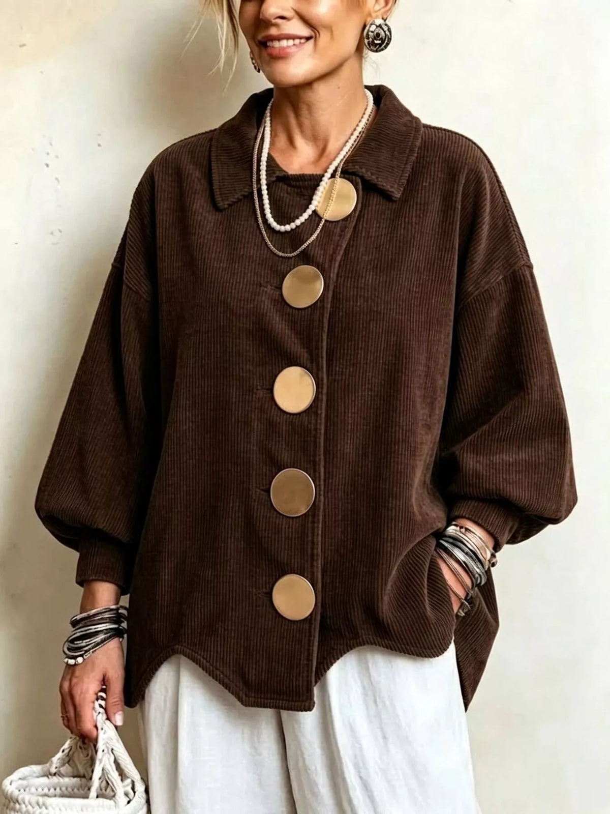 full size corduroy button-down jacket plus | dropsona - neutral - material texture