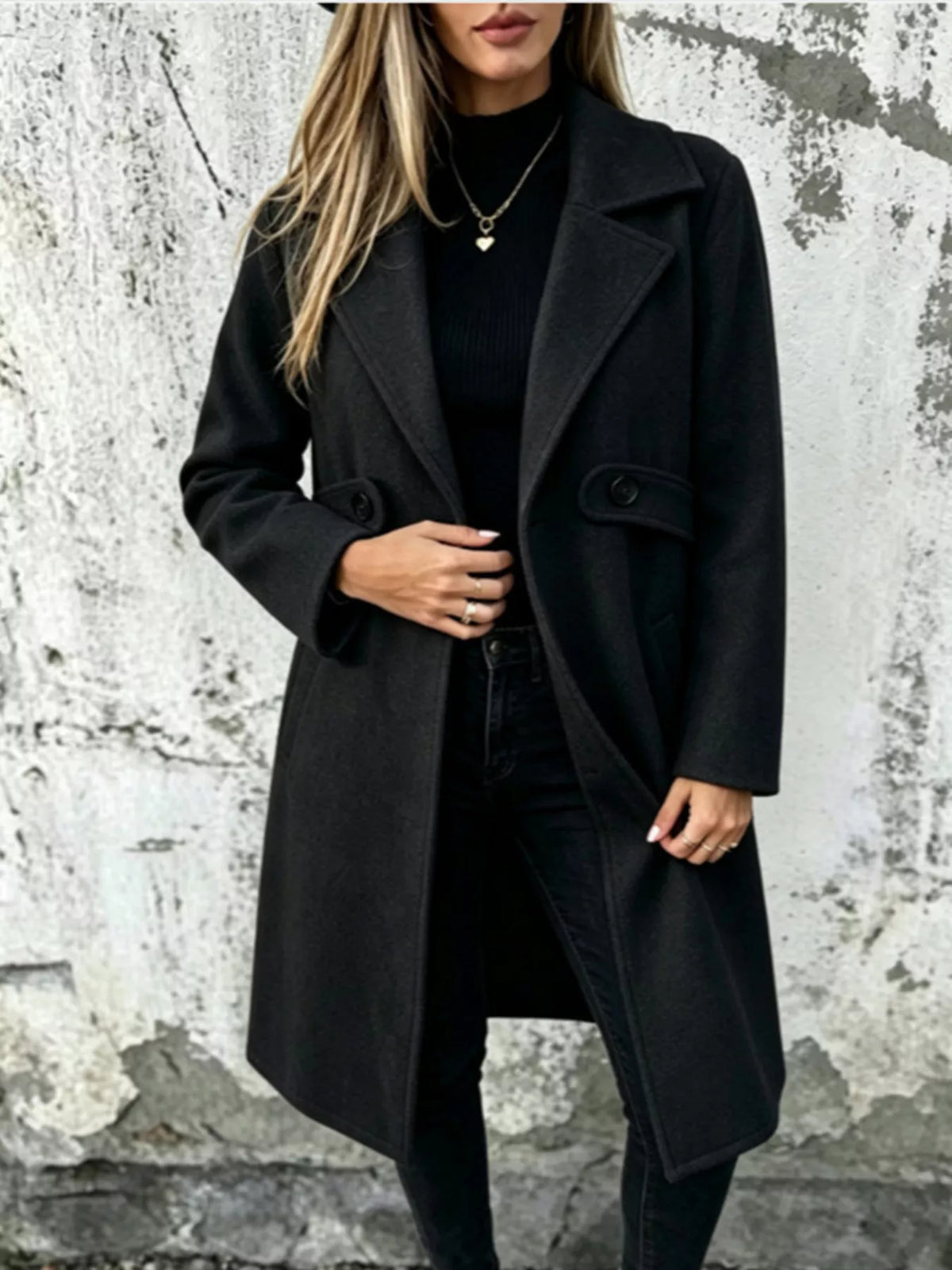 full size lapel collar longline overcoat plus | dropsona - neutral - close-up detail