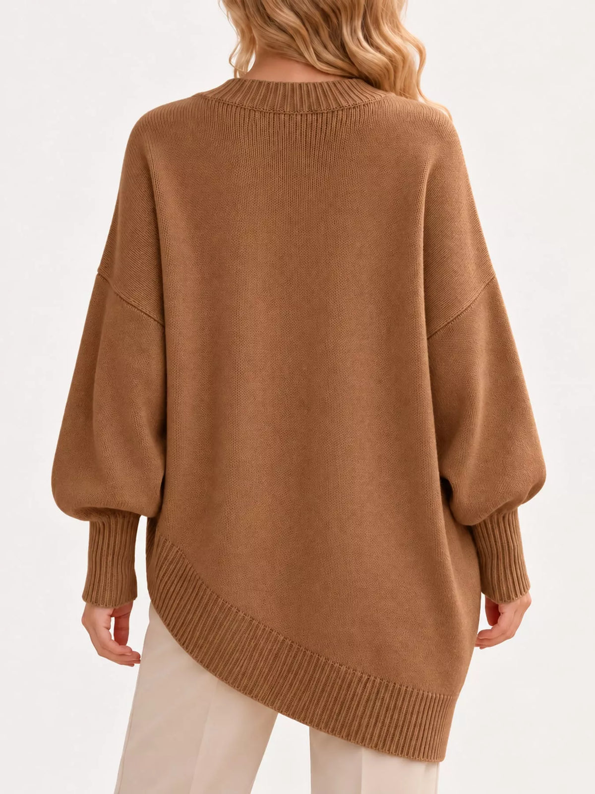 full size ribbed knit dropped shoulder sweater plus | dropsona - neutral - close-up detail