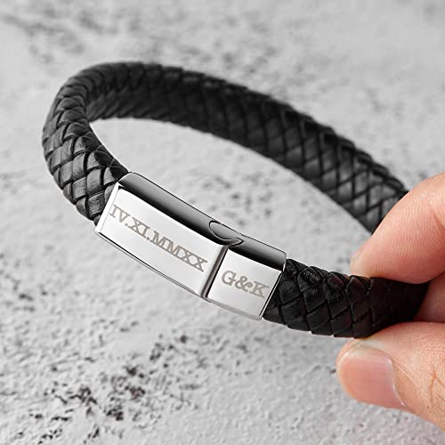 roman numerals engraved mens bracelet, woven braided l | dropsona - neutral - usage example