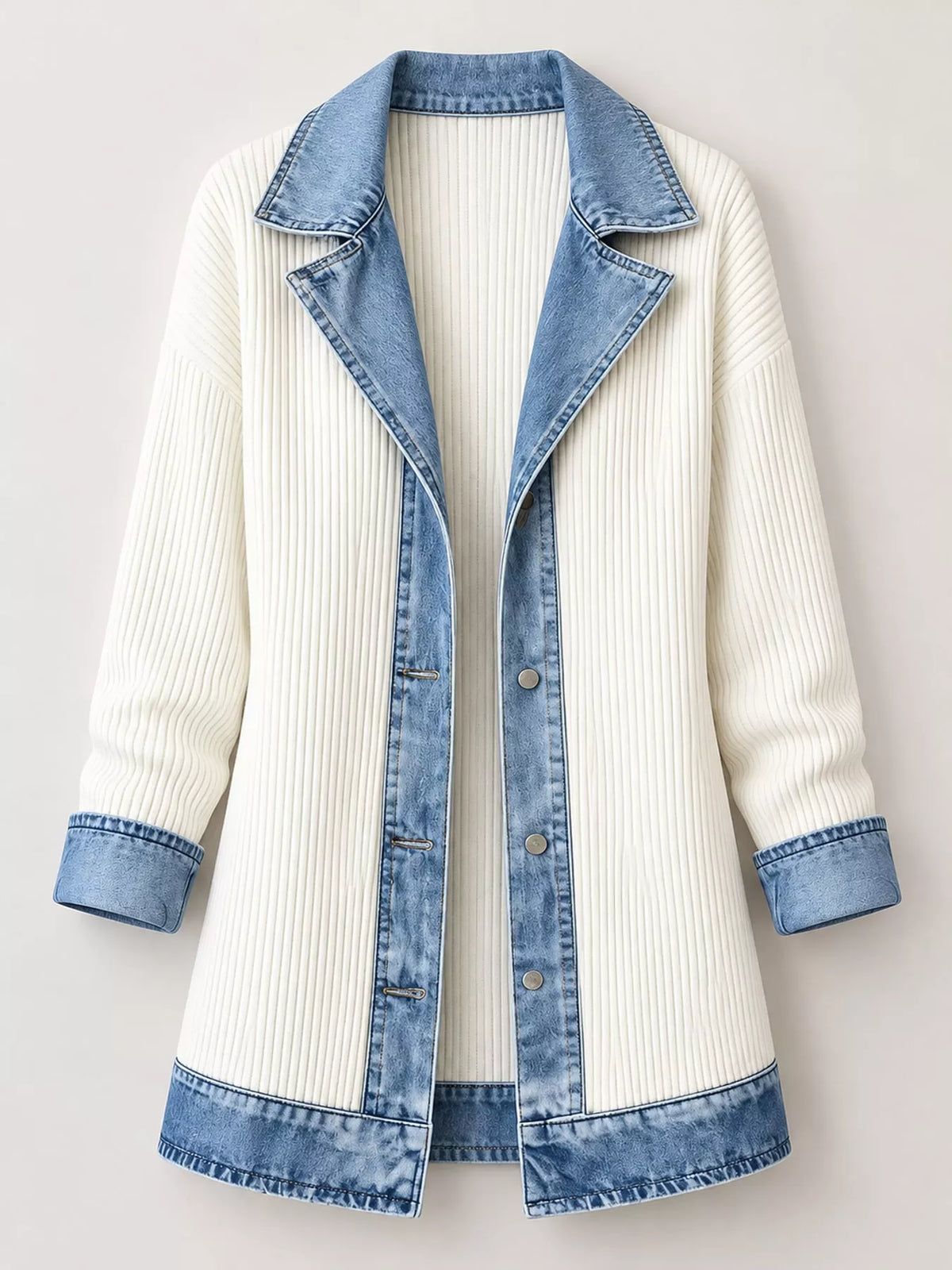 full size denim trim ribbed knit cardigan plus | dropsona - neutral - material texture