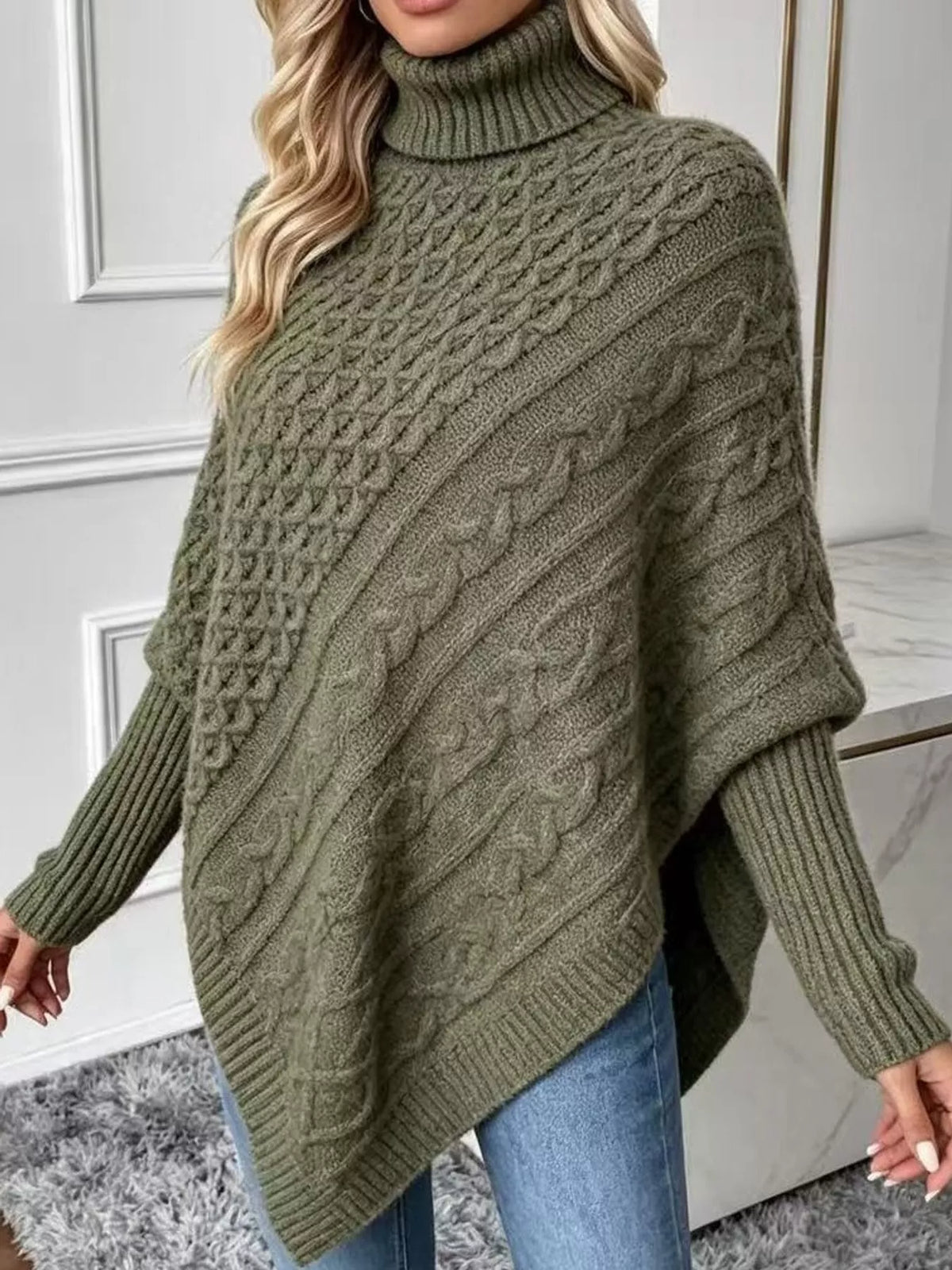 turtleneck cable knit sweater | dropsona - neutral - packaging
