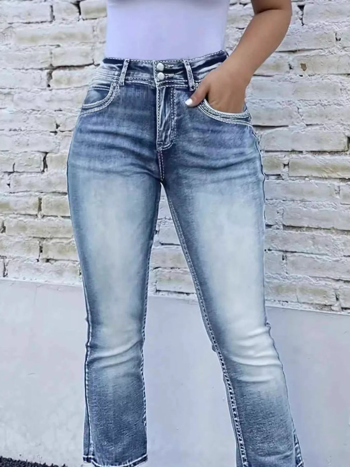 high waist bootcut jeans - front view