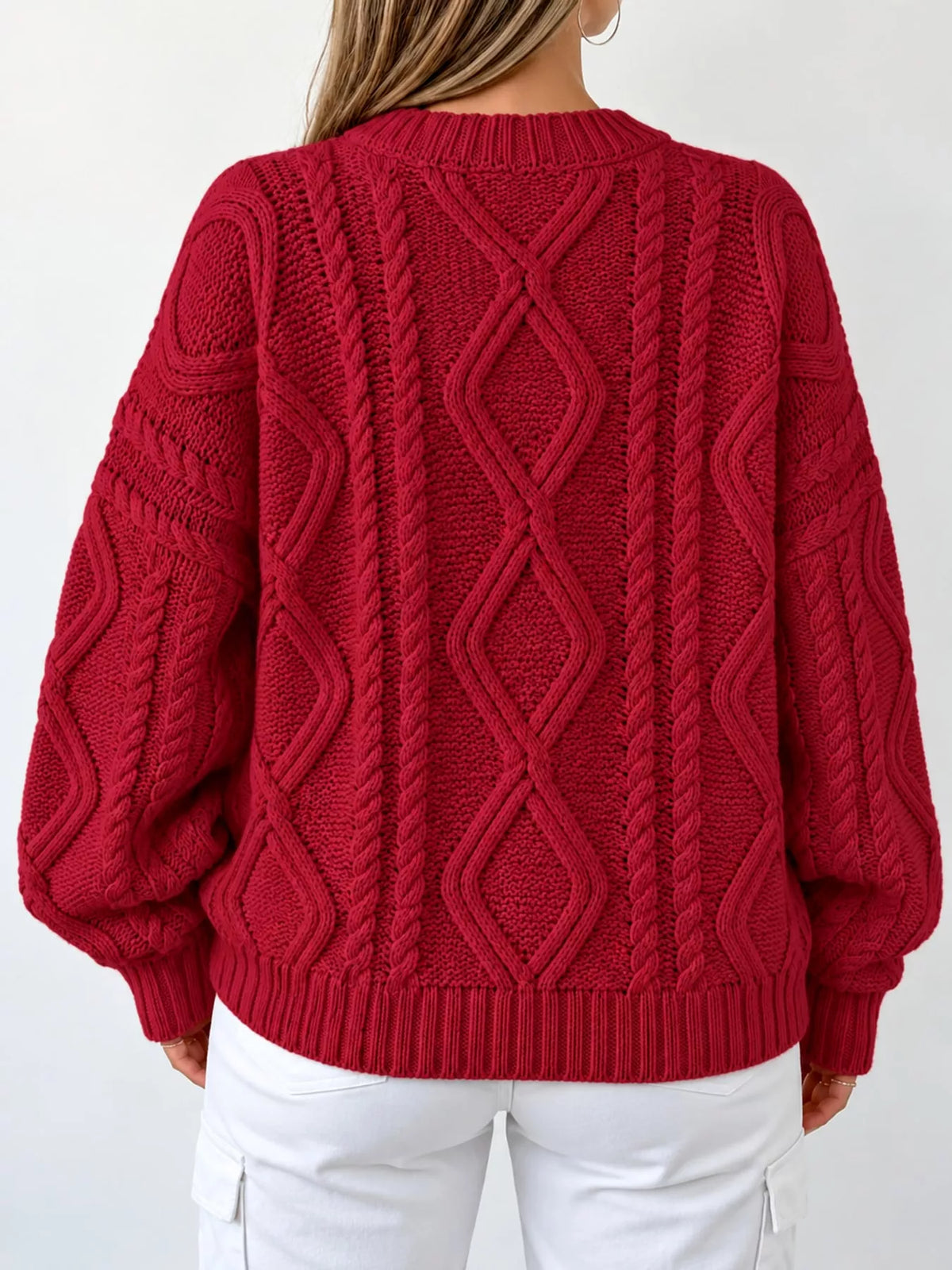 full size cable-knit round neck sweater plus | dropsona - neutral - packaging