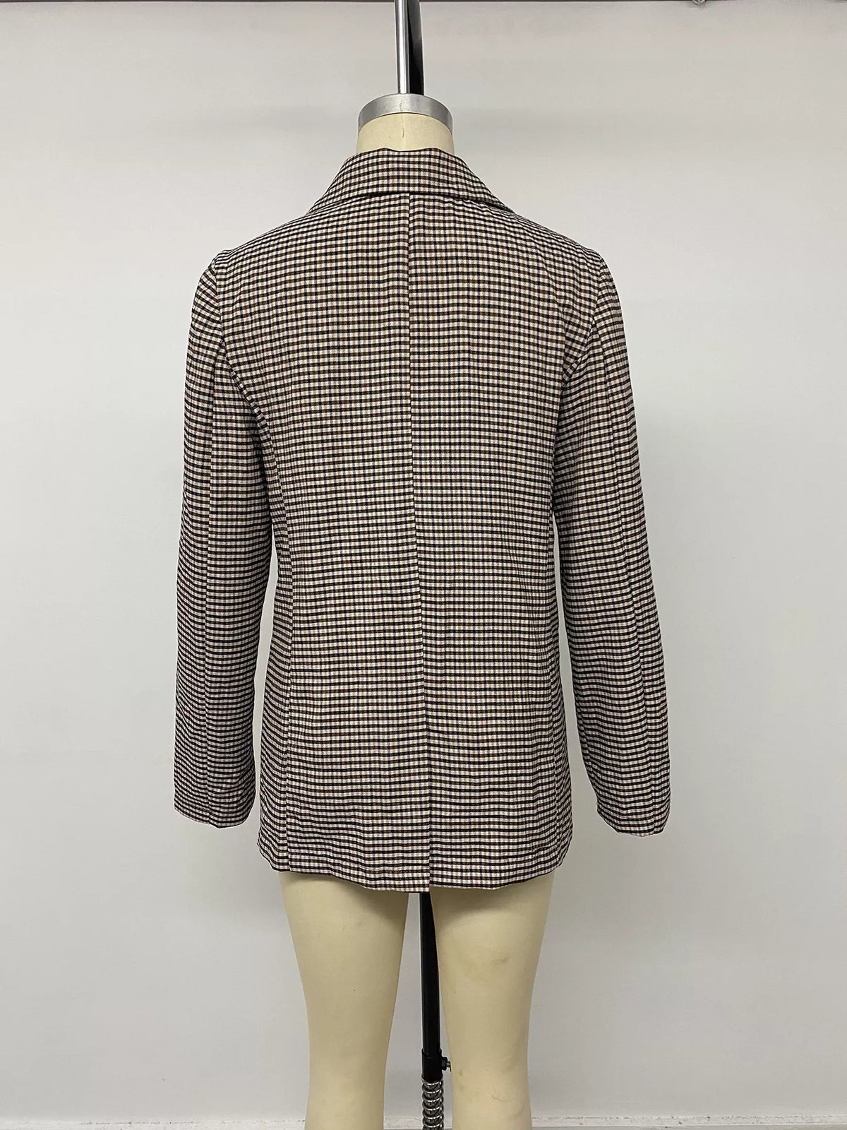 plaid lapel collar double-breasted blazer | dropsona - neutral - packaging