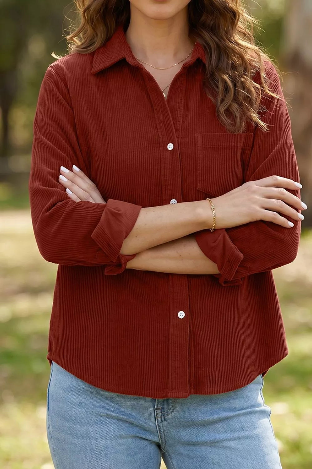 adjustable cuff long sleeve corduroy shirt | dropsona - neutral - material texture
