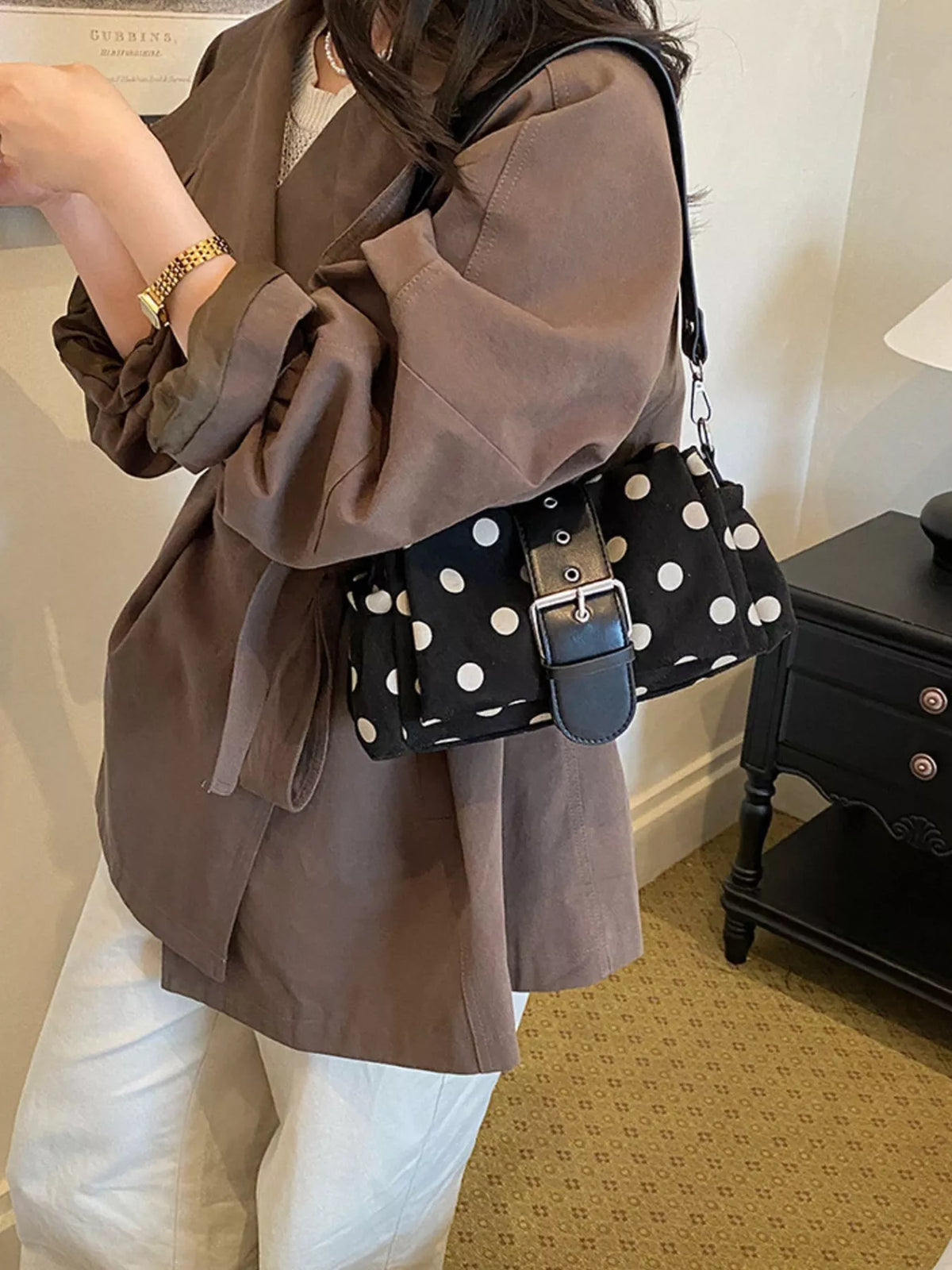 vintage polka dot shoulder bag – stylish sling | dropsona - neutral - packaging