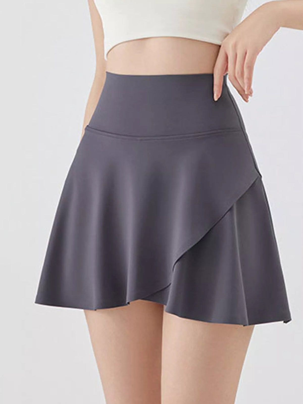 full size high-waisted flared athletic skirt with | dropsona - neutral - front view