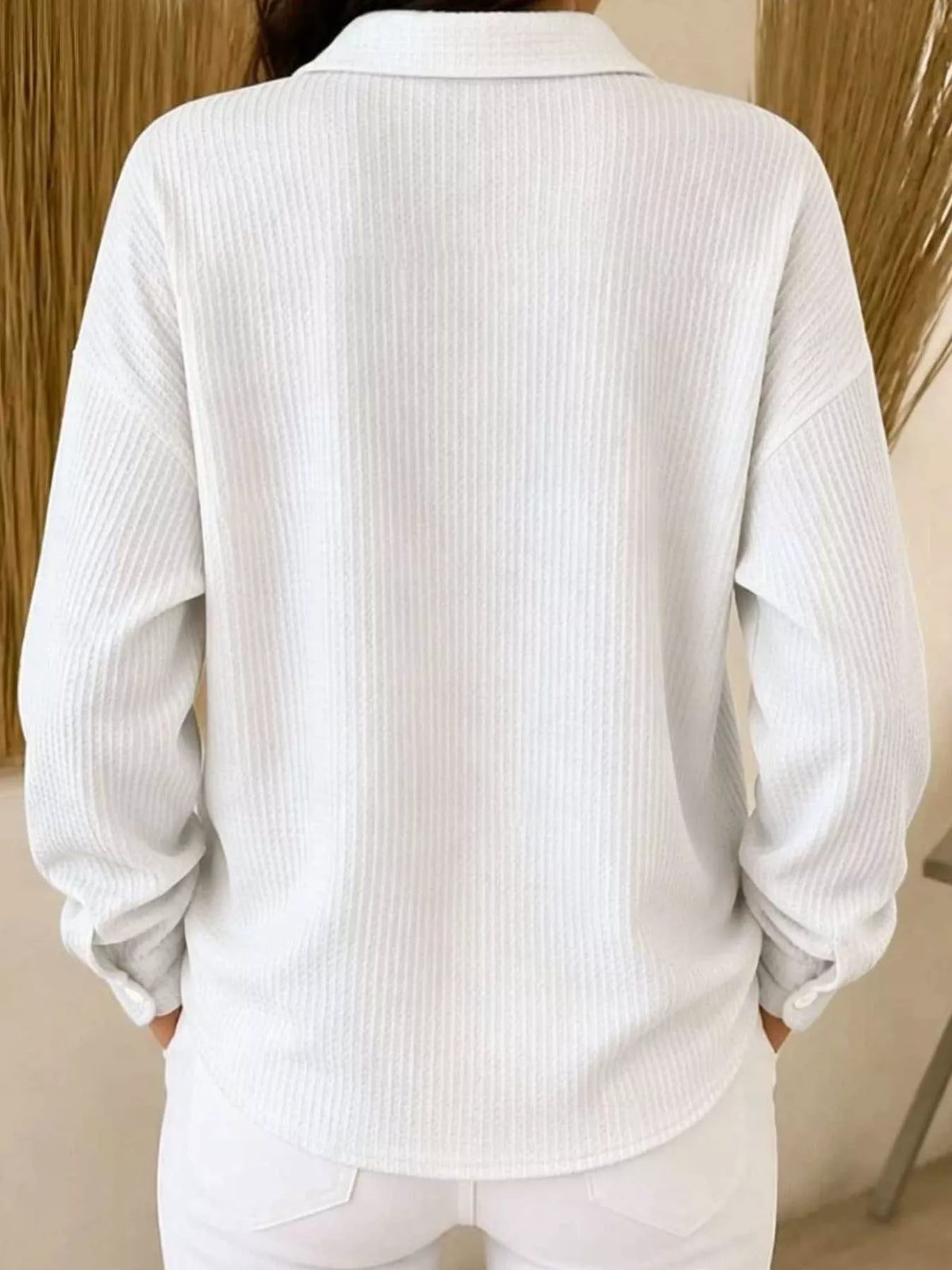 waffle knit button-down shirt – buttoned | dropsona - neutral - material texture