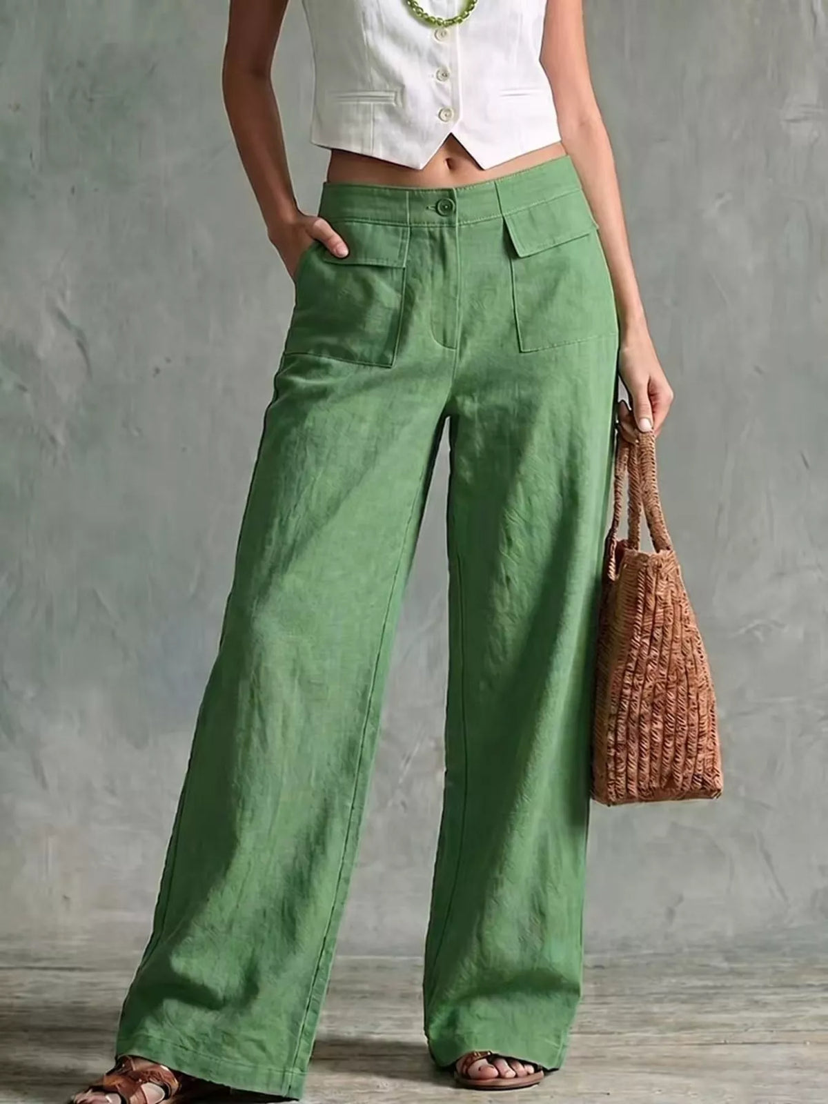 full size high-waisted wide-leg cargo pants plus | dropsona - neutral - material texture