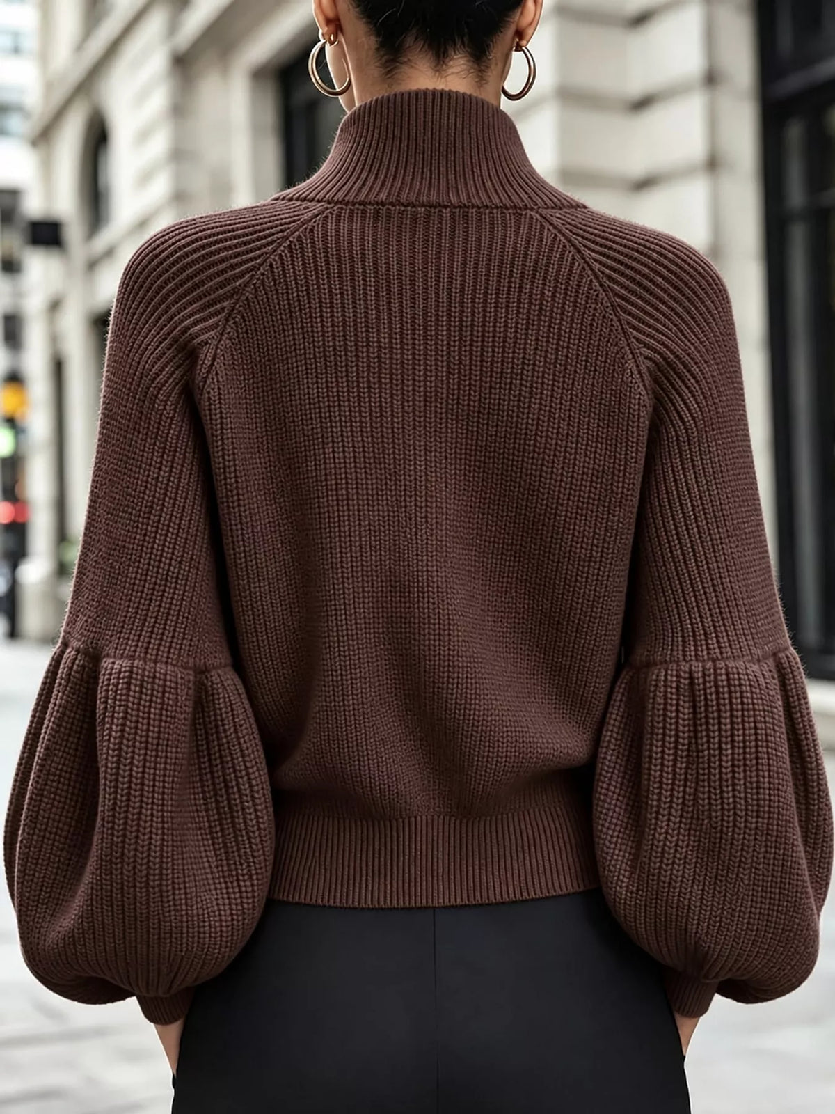 full size elegant ribbed knit zip-up cardigan with | dropsona - neutral - usage example