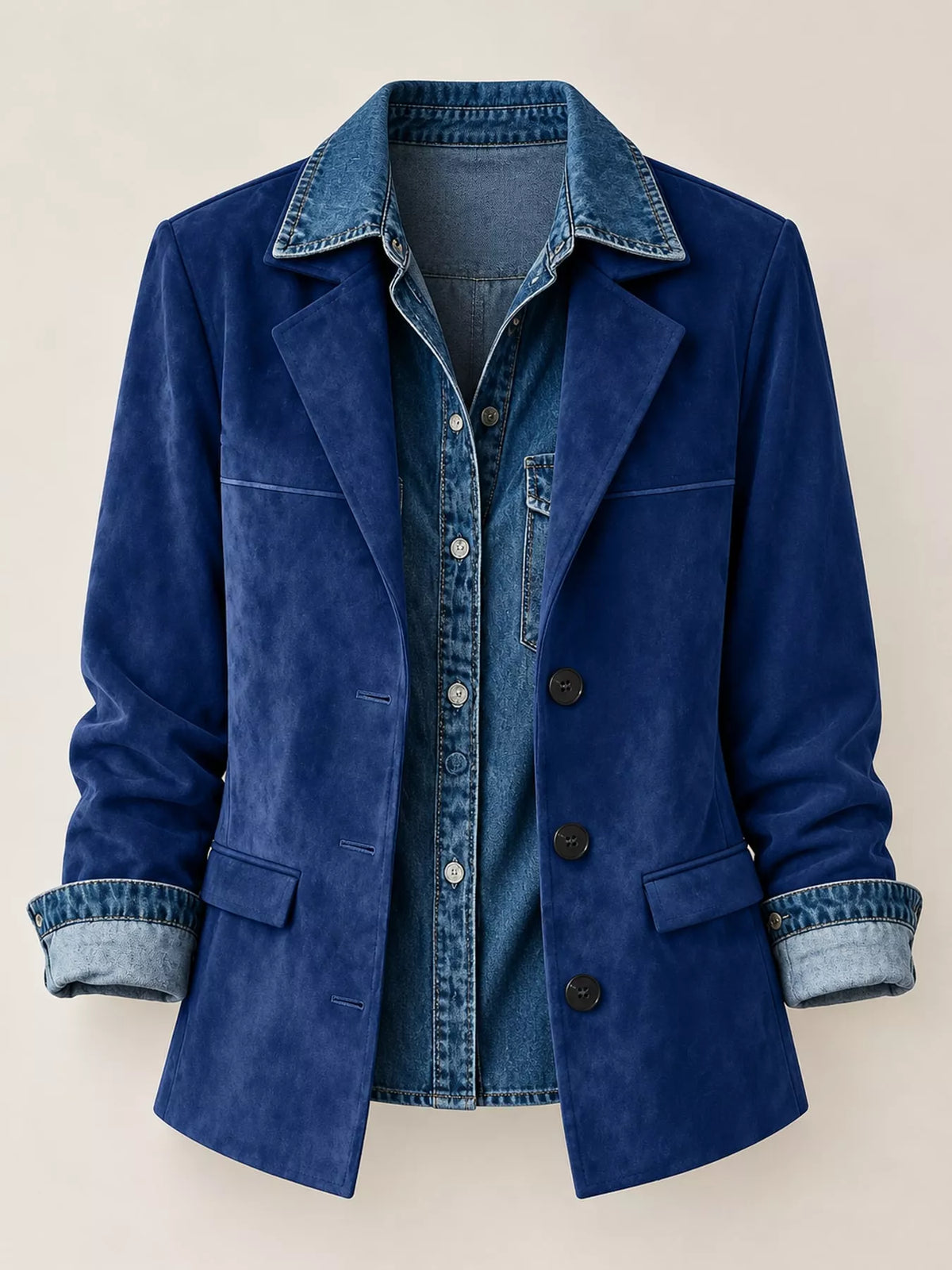 full size lapel collar button up blazer plus | dropsona - neutral - size reference