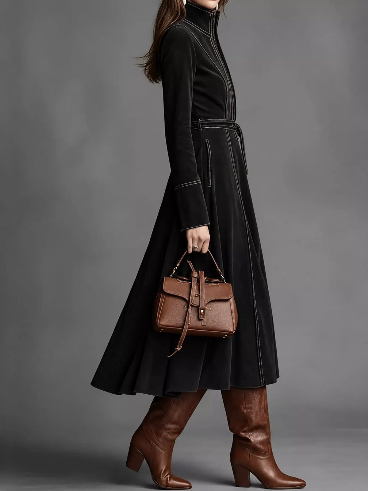 full size zipper front midi dress plus | dropsona - neutral - close-up detail