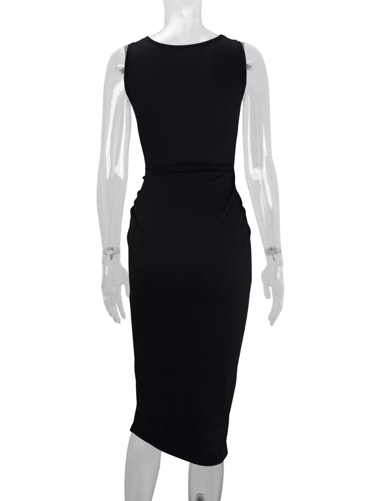 sleeveless cut-out ruched high-slit bodycon dress | dropsona - neutral - front view